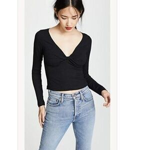 A.L.C. Savannah Fitted V-neck Long Sleeve Ribbed Tee In Black Women's Size M